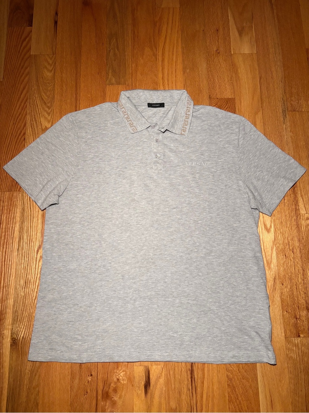 Versace Gray Gold Greca Collar Runway Polo